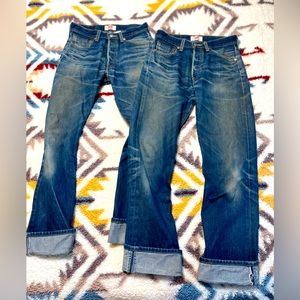 Two pairs, well broken in Levi’s 501 29”/34” - classic vintage, holy denim!